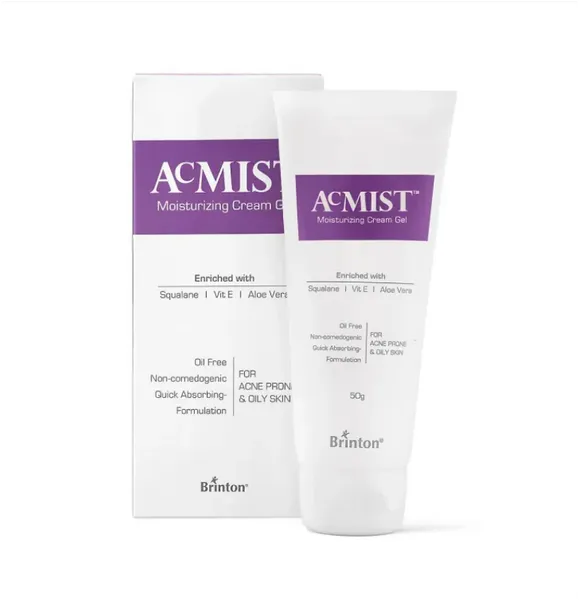 Acmist Moisturizing Cream Gel 50g with Squalene Vit E Aloe Vera - AcMist Moisturizer for Oily Skin and Acne Prone